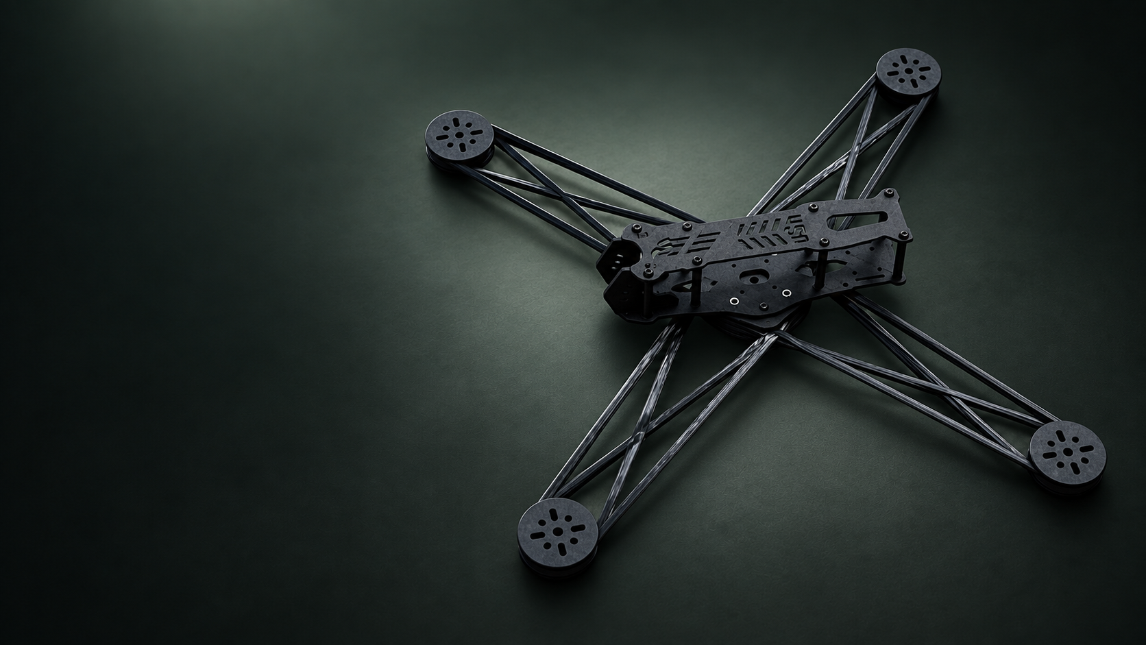 CarbonForm modular carbon-fiber drone airframe, shown as a finished product.